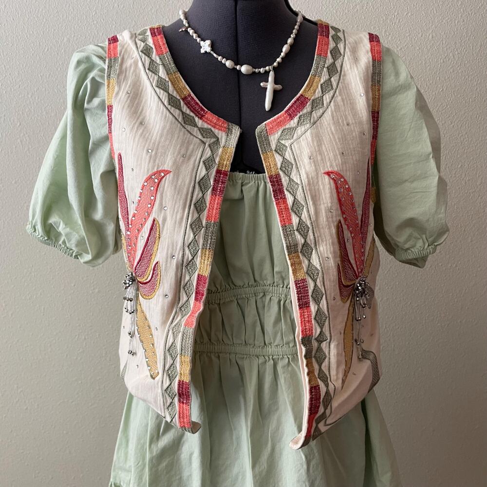 Boho Embroidered Vest fairy cottage coastal cowgirl festival | size M/L - Picture 4 of 11